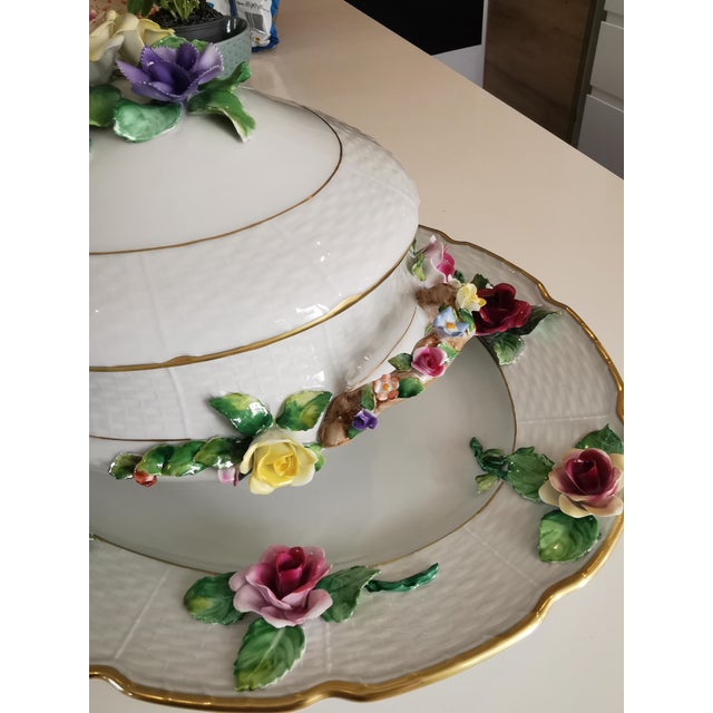 Vintage Tureen and Tray in Porcelain with Applied Flowers by Raynaud, 1960s For Sale - Image 9 of 18