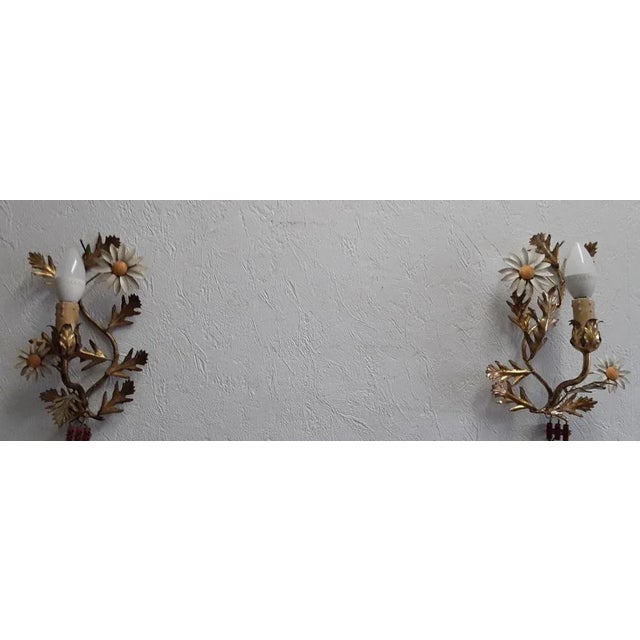 Vintage Wall Lamps in Gilded Floral-Worked Iron by Hans Kögl, 1970s, Set of 2 For Sale - Image 4 of 11