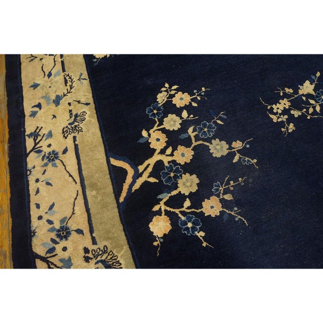 1920s Large Oversized Big Antique Chinese Peking Birds Vase Floral Wool Rug For Sale - Image 4 of 9