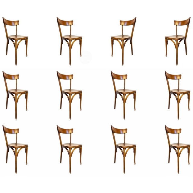 French Wooden Bistro Chairs from Baumann, 1960, Set of 12 For Sale - Image 13 of 13