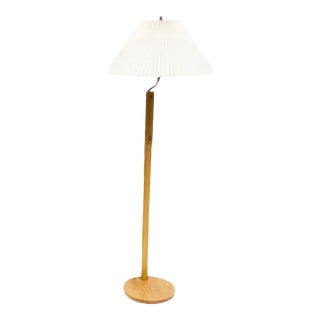 Mid-Century Danish Wood and Metal Freestanding Lamp With Pleated Shade For Sale