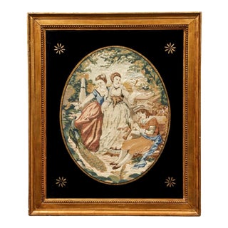 19th Century English Georgian Silk Needlework in Gold Gilt Frame For Sale