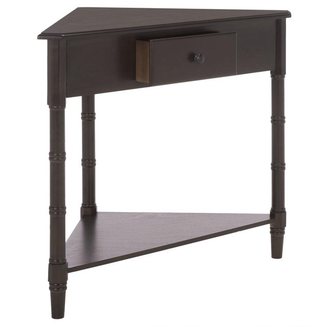 Coffee Gomez 1 Drawer 1 Shelf Corner Table in Dark Chocolate For Sale - Image 8 of 10