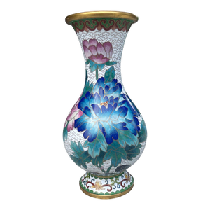 Vintage Cloisonné Vase Floral Peonies