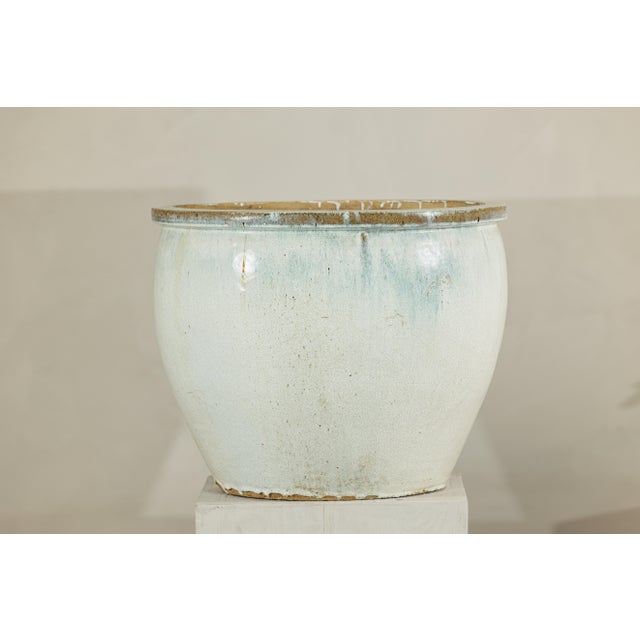 Mid 20th Century Large Mid-20th Century Chinese Crackle-Glazed Ceramic Planter in Soft White For Sale - Image 5 of 18