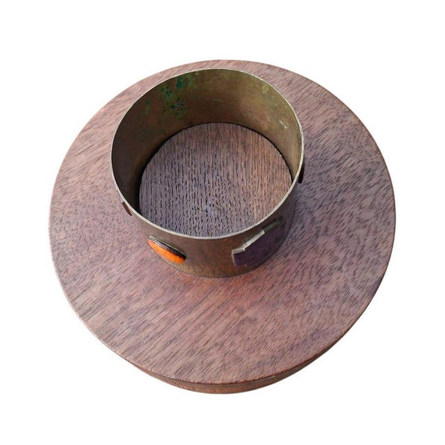 Metal Modernist Cachepot or Vase in Brass, Enamel and Teak, 1945-1955 For Sale - Image 7 of 9