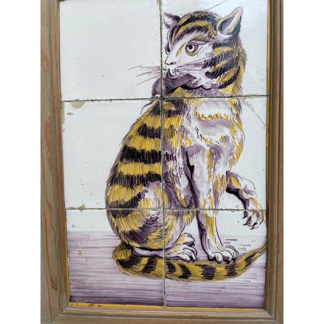 18th Century Dutch Delft Tile Painting of a Cat with Mouse For Sale - Image 9 of 12