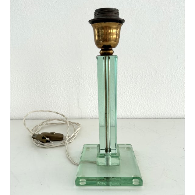 Italian Table Lamp with Green Glass and Brass Details from Fontana Arte, 1950s For Sale - Image 14 of 18