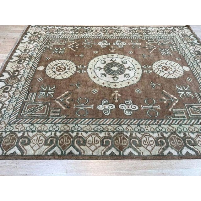 Textile 8x10 Brown Hand-Knotted Wool Triple Medallion Classic Traditional Carpet Rug For Sale - Image 7 of 9