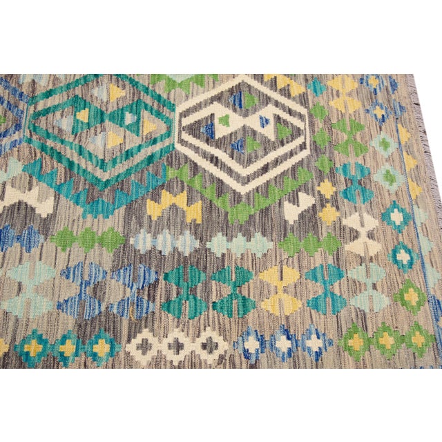 Green Modern Flatweave Kilim Wool Rug For Sale - Image 8 of 10