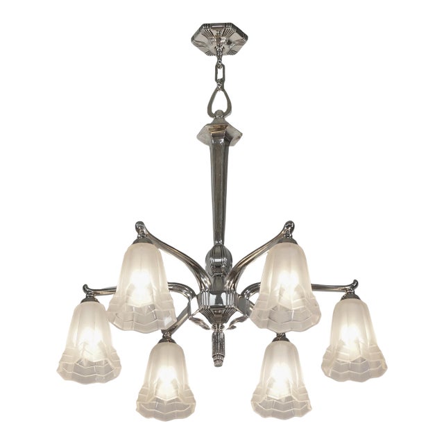 French Art Deco Chandelier by Degue 1930 France For Sale