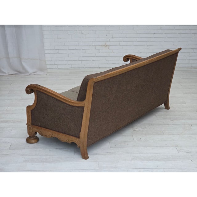 Mid-Century Modern Danish 3-Seater Sofa in Wool and Carved Oak, 1950s For Sale - Image 3 of 18