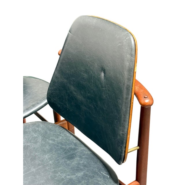 Black Set of Six Danish Mid Century Modern Dining Chairs Att. To Arne Hovmand Olsen With Black Leather For Sale - Image 8 of 9