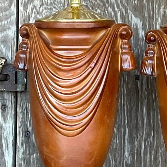 Vintage Boho Glazed Ceramic Swag Lamps - a Pair For Sale - Image 14 of 14