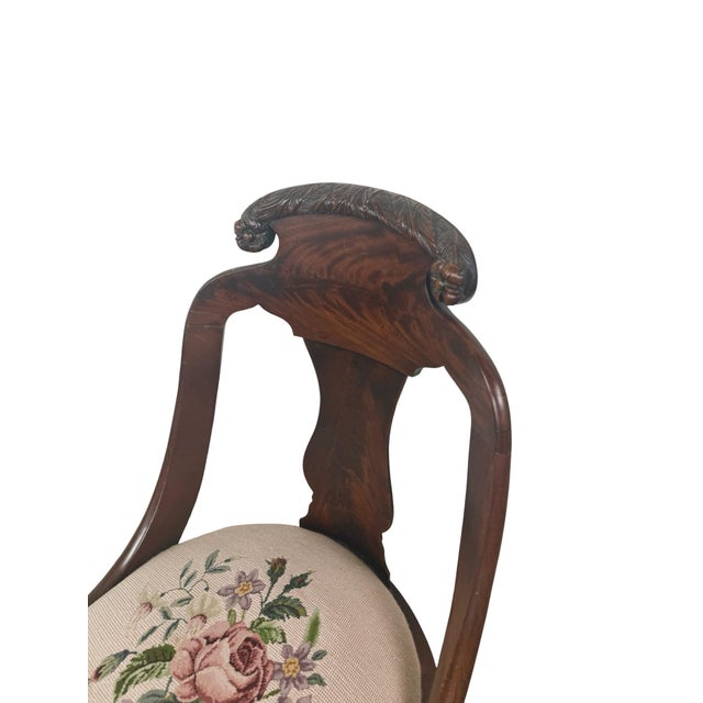 Antique Federal Style Carved Wood Side Chair With Floral Needlepoint Seat For Sale - Image 16 of 18