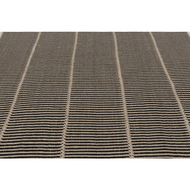 Rug & Kilim’s Contemporary Kilim, Beige with Black Textural Stripes For Sale - Image 4 of 10