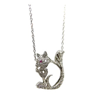 1940s Retro Platinum Encrusted Squirrel Pendant With 14k White Gold Chain For Sale