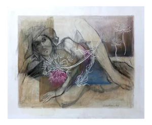 Abstract Mixed Media Drawing by Kathleen Ney, "Woman in a Hat"