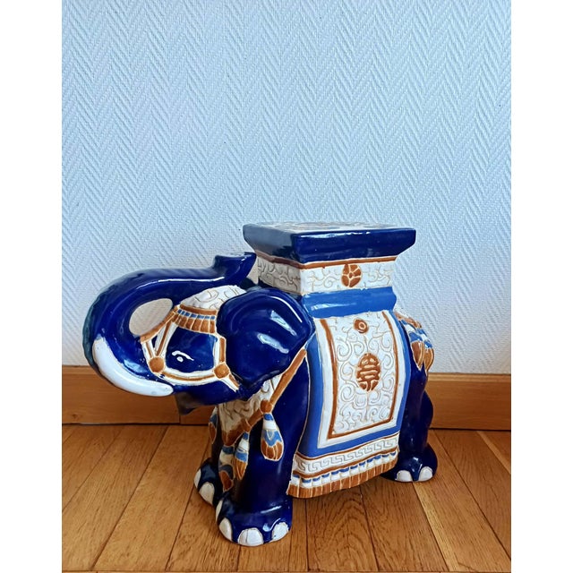 Ceramic Blue Ceramic Elephant Plant Stand, 1950s For Sale - Image 7 of 7