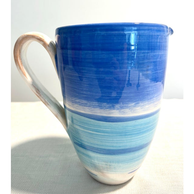 VIETRI Mid 20th Century Mid-Century Modern Vietri La Fenice Hand-Painted Italian Seascape Ceramic Pitcher For Sale - Image 4 of 6