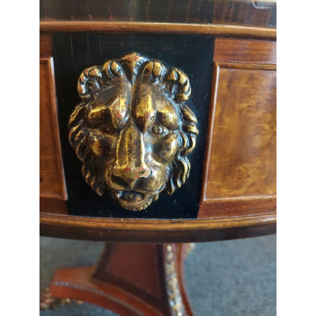 1920s 1920's Joseph Gerte Parcel Gilt Mahogany & Burlwood Drum Table For Sale - Image 5 of 12