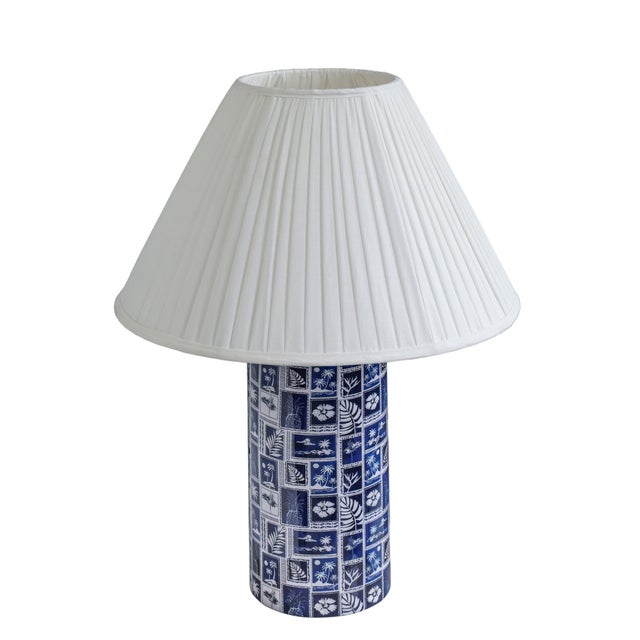 Boho Chic Stamp Blue Pleated Table Lamp For Sale - Image 3 of 6