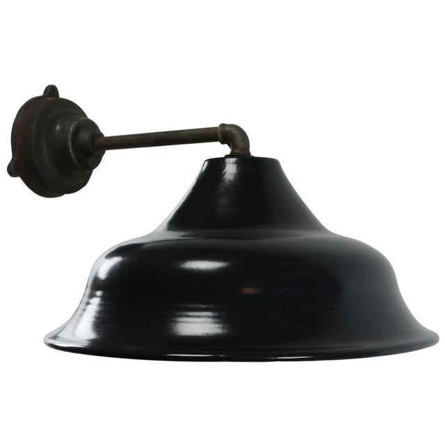 Factory wall light Dark blue / black enamel, white interior diameter cast iron wall piece: 12 cm, 3 holes to secure E27 /...