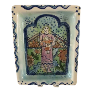 1990s Russ & Susan Bolt Hand Painted Pottery Dish