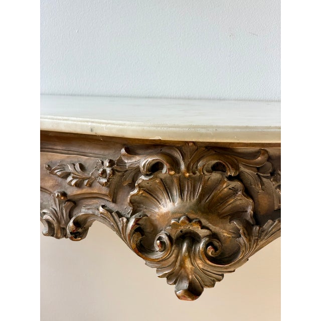 Antique Rococo Style Carved Wood Console With Marble Top For Sale - Image 12 of 14