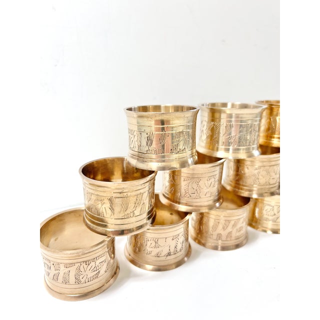 Vintage Brass Etched Napkin Rings - Set of 12 For Sale - Image 4 of 9