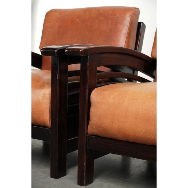 20th Century Art Deco Cognac-Colored Cowhide Lounge Chairs, Set of 2 For Sale - Image 12 of 14