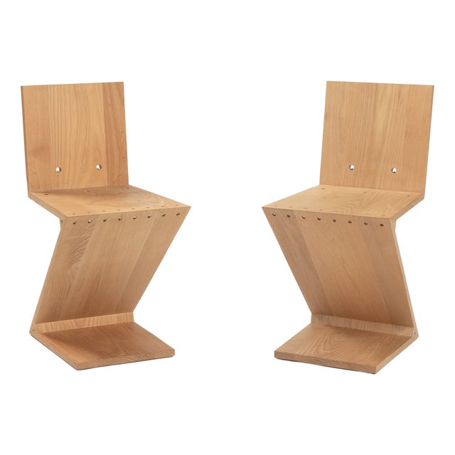 Set of Zigzag Chairs in Elmwood attributed to Gerrit Thomas Rietveld for Rietveld, 1990s For Sale