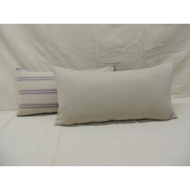 Early 21st Century Lavender and Natural Stripes Long Bolster Decorative Pillows From Portugal - A Pair For Sale - Image 5 of 8