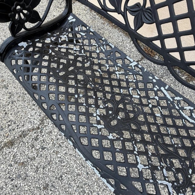 Black Mid 20th Century Contemporary Art Nouveau Style Cast Aluminum Garden Patio Garden Bench Loveseat For Sale - Image 8 of 15