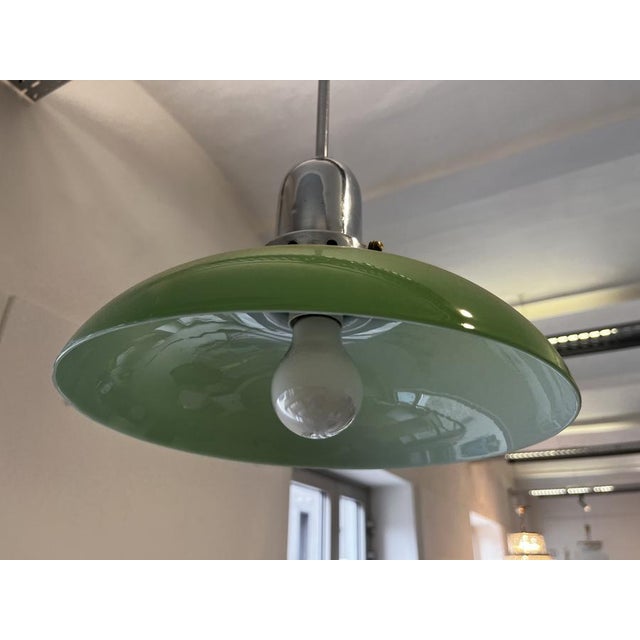 Chrome Ceiling Lamp with Green Glass Shade, 1960s For Sale - Image 3 of 8