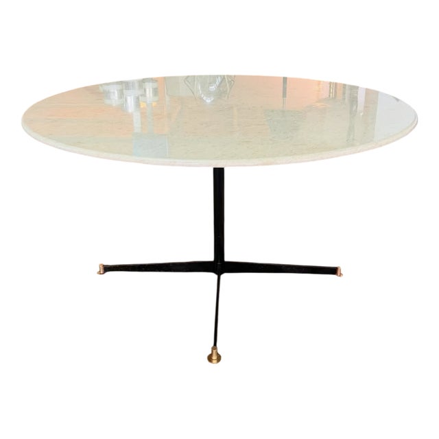 Dining Table with Light Marble Top, 1970s For Sale