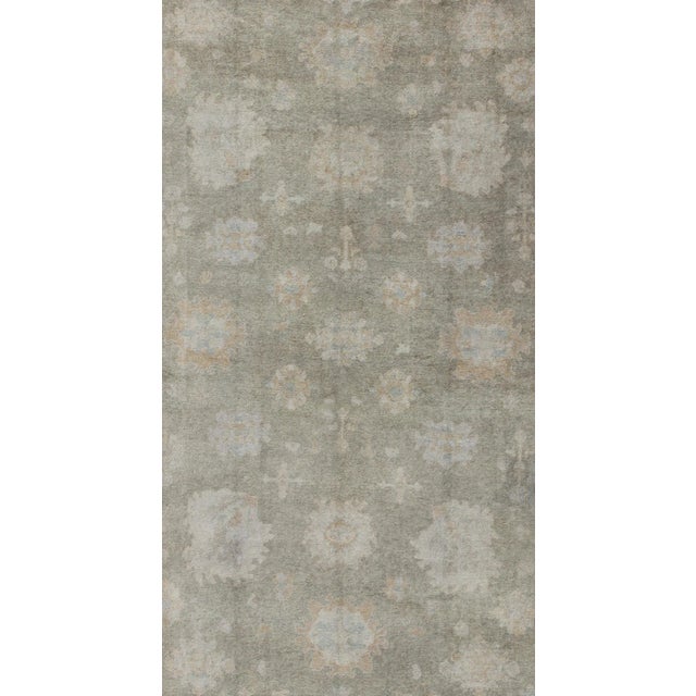 Large Turkish Oushak Rug With Large-Scale All-Over Blossom Design in Taupe, Pale Moss Green and Cream For Sale - Image 4 of 5