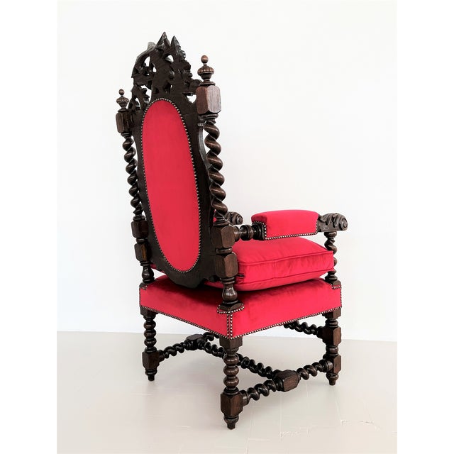 Wood Italian Baroque Throne Armchair in Walnut and Velvet, 1890s-1900s For Sale - Image 7 of 18