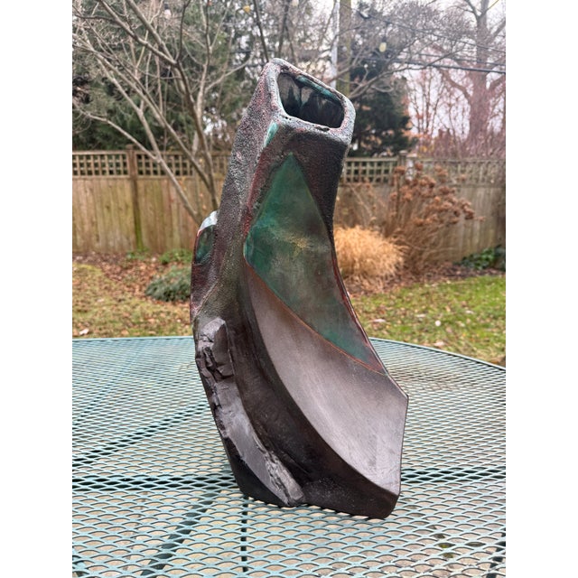 Remarkable Large Tony Evans Signed Raku Ceramic Studio Art Pottery Vase, c. late 20th century. This monumental iridescent...