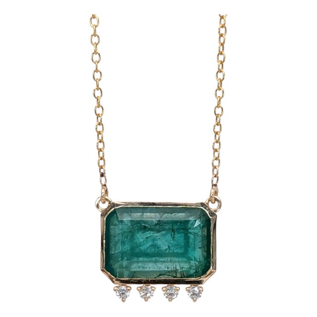 6ct Emerald Pendant w Natural Diamond Accents in Solid 14K Gold | EM 15x10mm For Sale