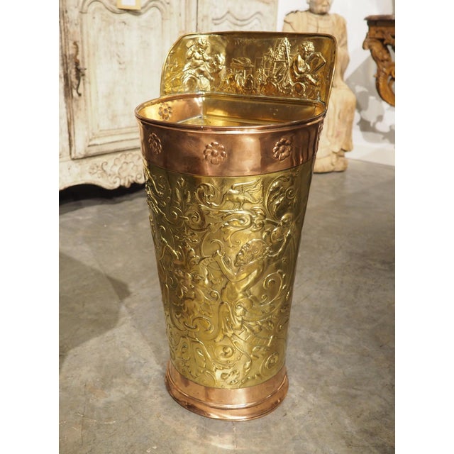 Antique French Brass and Copper Repousse Ceremonial Hotte, Late 1800s For Sale - Image 16 of 17
