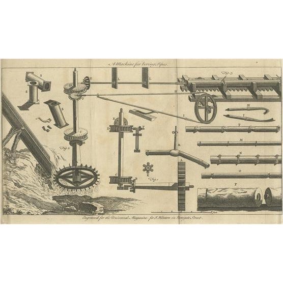 Chart of a Machine for Boring Pipes, 1760 For Sale - Image 5 of 5