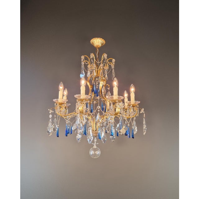 Vintage Venetian Rococo Style Crystal Chandelier Cobalt Blue and Clear Crystals For Sale - Image 4 of 12