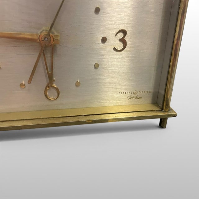 Metal Vintage Ge Telechron Brass Desk Clock Mid Century Modern West Germany For Sale - Image 7 of 10