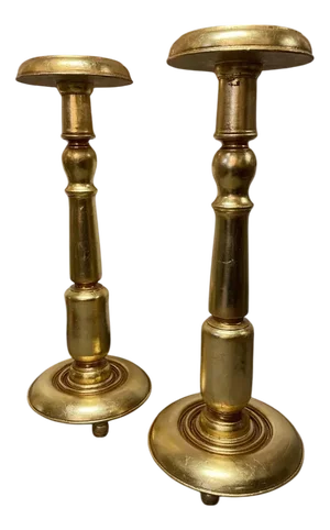 Wooden Gilded Pedestals, Set of 2
