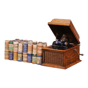 Early 20th Century Edison Oak Cylinder Phonograph With Blue Amberol Records