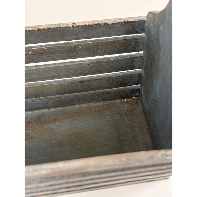 Vintage Rustic Wooden Slatted Tool Caddy With Handle – Distressed Blue Gray For Sale - Image 9 of 13