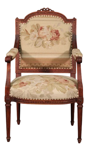 French Louis XVI Needlepoint Fauteuil Armchair in Walnut, Circa 1890