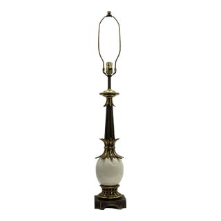 Vintage Signed Stiffel Neoclassical Brass and White Enamel Column Table Lamp For Sale
