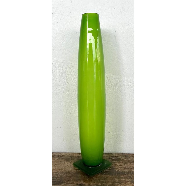 Vintage Tall Green Glass Vase For Sale - Image 4 of 12